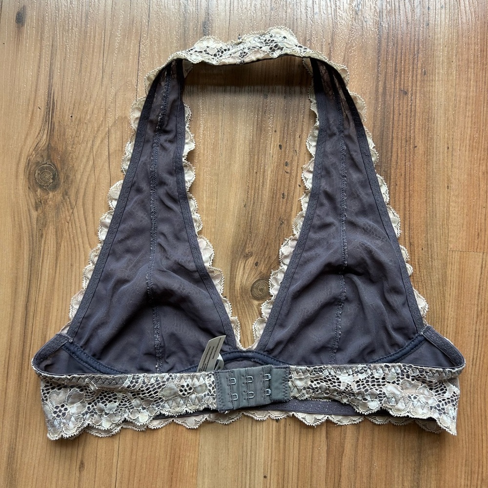 Free People Lace Halter Bra in Cream and Gray - Picture 3 of 6
